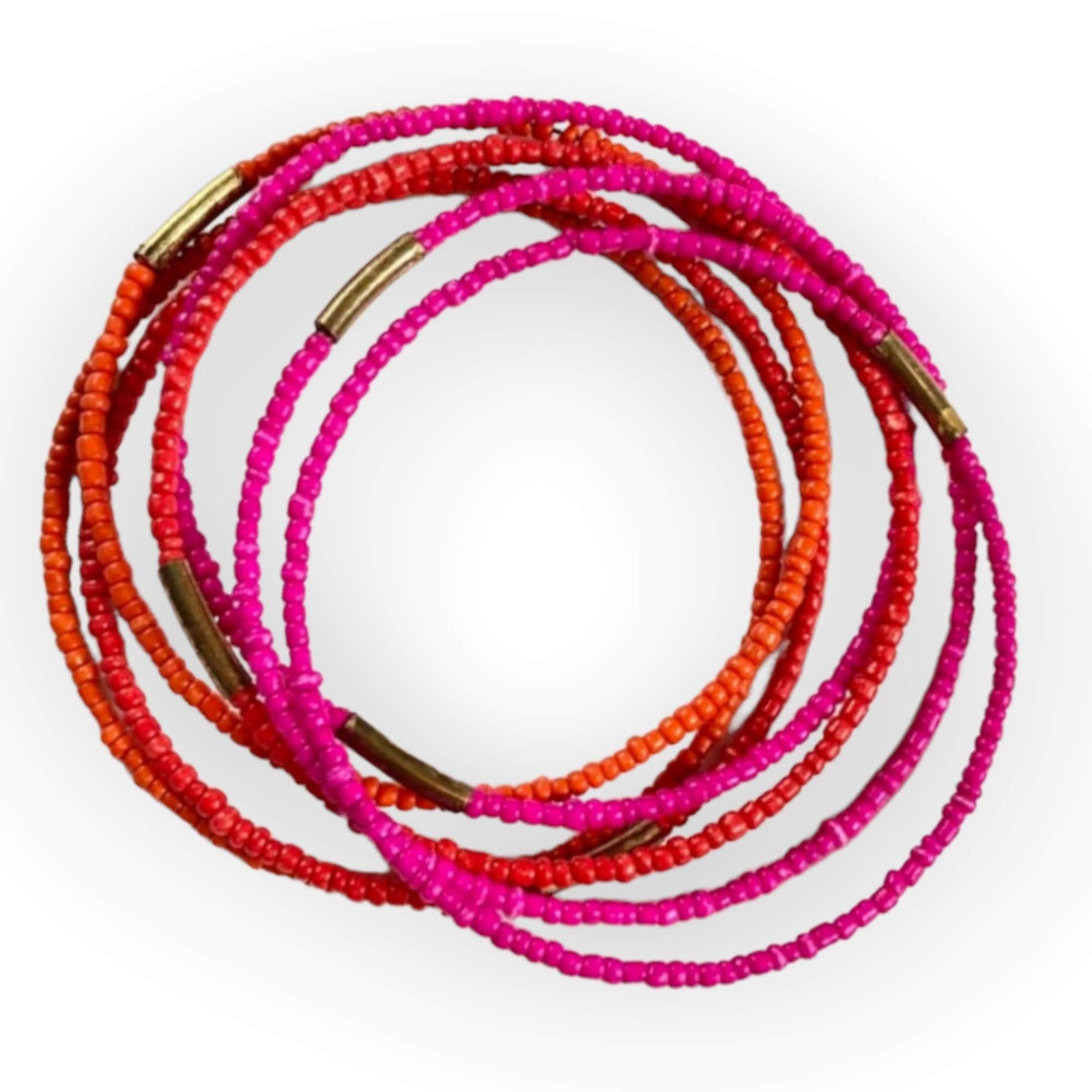 Red, Orange, And Pink Beaded Bracelet Combo - 7 Bracelets